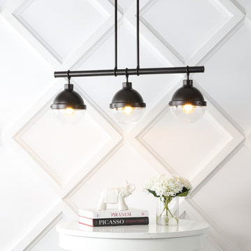 Caleb 33" Industrial Farmhouse Iron/Glass Linear LED Pendant - JONATHAN Y